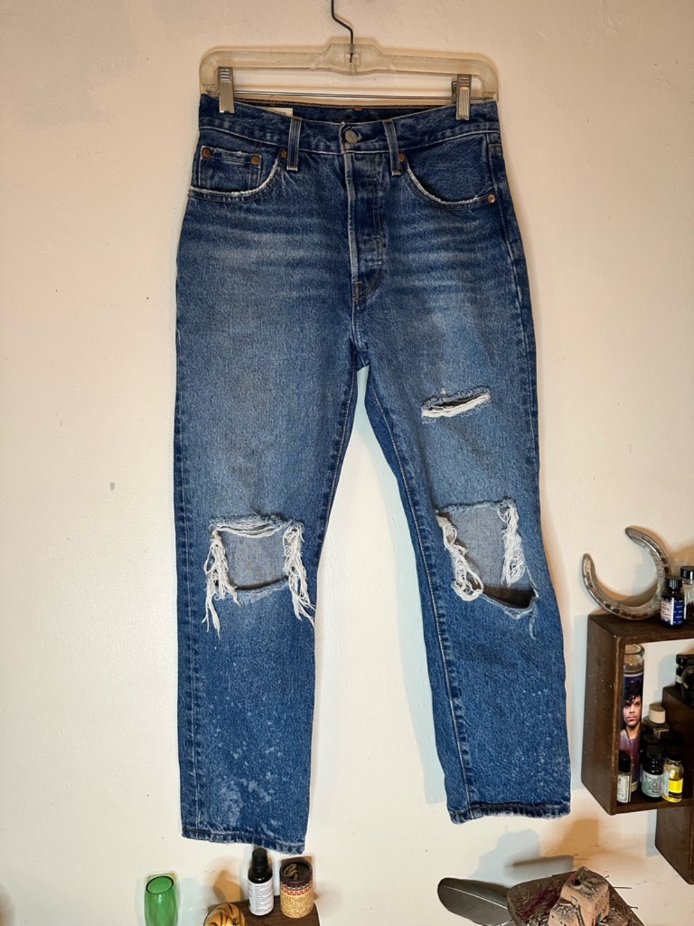 Levi's Women's Blue Distressed Straight Leg 501 Jeans W25 L26